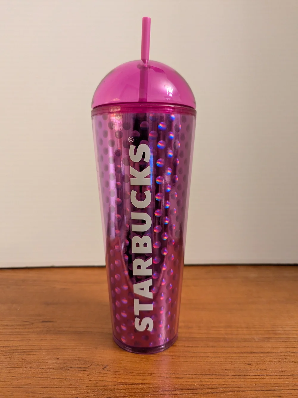 2024 Starbucks Summer Hot Pink Holographic Dots Tumbler w/ Dome Lid & Straw NWT